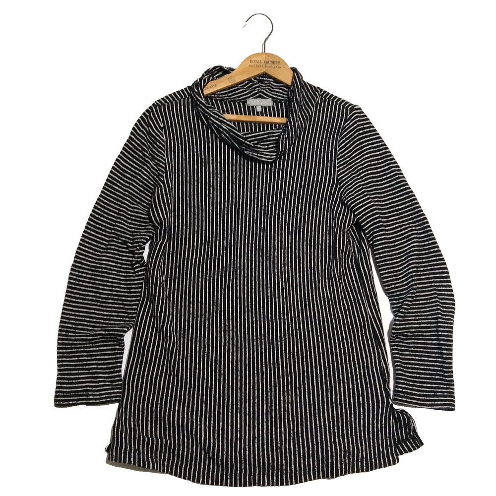 Habitat Striped Cowl Neck Tunic Top Size XS Black White Cotton Pullover Terry